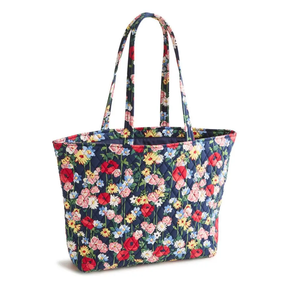 Vera Bradley Quilted Poppy Meadow Floral Print East West Tote Bag, Women's Casual Handbag for Everyday Use, Bags for Everyday