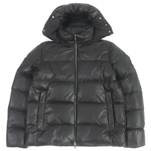 Pre-owned MONCLER Lambskin Small Leather Goods Lamb Leather Nylon Down Jacket Black