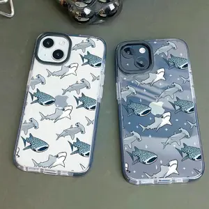 Cute Whale Shark Ocean Sea Pattern Scratch Resistant Shockproof Protective Cover TPU Clear Soft Phone Case for iPhone 16 15 14 13 12 11 Pro Max Plus