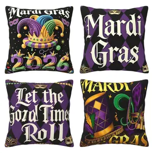 Carnival themed pillow cover, decorative square pillow cover, suitable for cushion cover decoration in sofas, farmhouses, outdoor living rooms, cars and other places, 4-piece set with double-sided printing