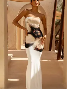 New European and American women's clothing, Formal Elegant Dress sexy printed bodycon sleeveless strapless waist-cinching backless long fishtail dress