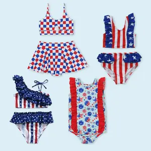 Red blue star girls 4th of July swimsuit kids summer swimwear bikini set