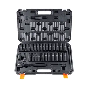 VEVOR 1/2 Drive Impact Socket Set, 33 Piece Socket Set SAE 3/8-1 and Metric 10-24mm, 6 Point Cr-V Alloy Steel for Auto Repair, Easy-to-Read Size Markings, Rugged Construction, Includes Storage Case