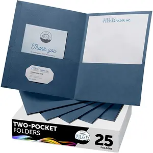 Two-Pocket Folders, Navy Dark Blue, 25-Pack, Textured Paper, Letter Size (EZ-32523)
