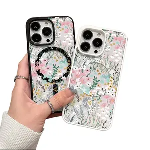 Premium Magnetic Phone Cases for iPhone11/12/13/14/15/16//17/Air/promax/Plus Breezy Floral Patches  cased MagSafe Ready, Anti-Fall, Springtok and Ultra-Thin Design | Perfect for Everyday Use Screen Protector Resistance