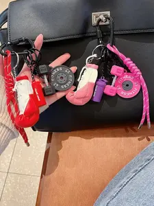 Fitness Lover Keychain Set with Boxing Glove, Dumbbell & Kettlebell Charms, Sporty Gym Bag Charm with Braided Strap, Cute Mini Workout Equipment Pendant for Backpack/Car Keys, Aesthetic Gift for Gym Enthusiasts