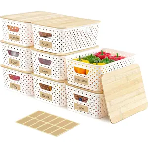 8 Pack Plastic Storage Bins with   - Stackable Storage Baskets with Handle for Pantry Organizer and Storage, Plastic Containers Bins Lidded Storage Bins for Classroom Office Shelves