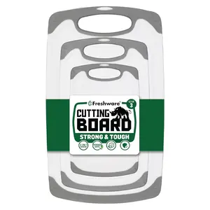 Freshware Cutting Boards for Kitchen, Chopping Board 3-Pack with Different Sizes, Juice Grooves and Non Slip Handles - Reversible, Large Cutting Board Set - Dishwasher Safe - Gray