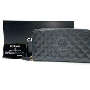 Pre-owned CHANEL Leather Clutches & Wristlets "Cambon": Black, Quilted "CC" Logo Long Wallet