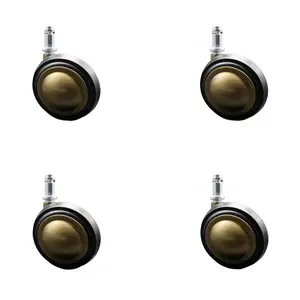 3 Inch Swivel Metal with Soft Rubber Tread Ball Caster Wheels for Furniture - Windsor Anique Brass Finish Stem Casters with 7/16 Inch by 7/8 Inch Grip Ring Stem - Set of 4 - Service Caster Brand