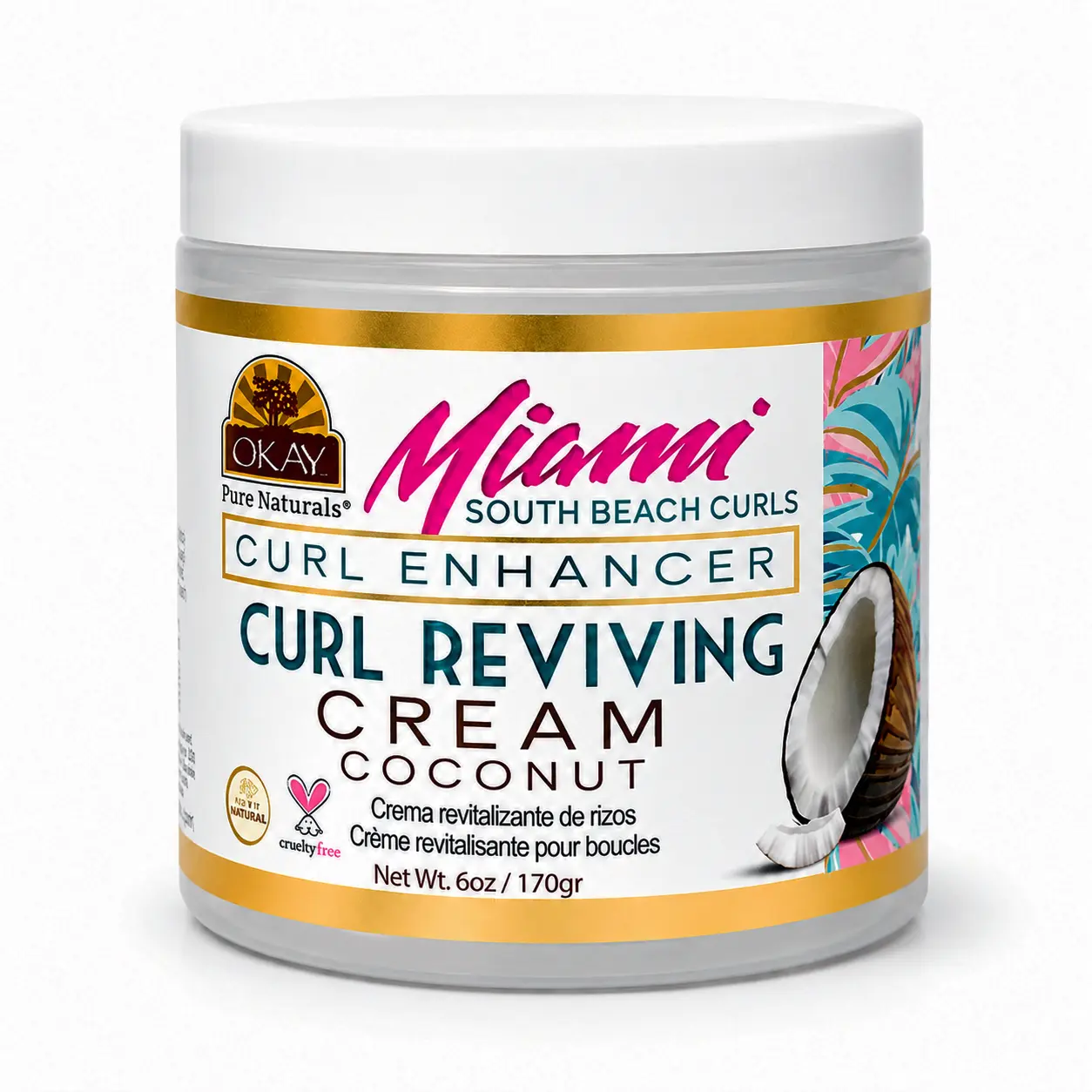 OKAY Miami South Beach Curl Reviving Cream - 6 oz/170 ml, Fragranced Hydrating Haircare Moisturizer for Flawless Curls, Fragrance, Lightweight, Frizz, Nourishing, Long Lasting, Curly Hair, Detangle