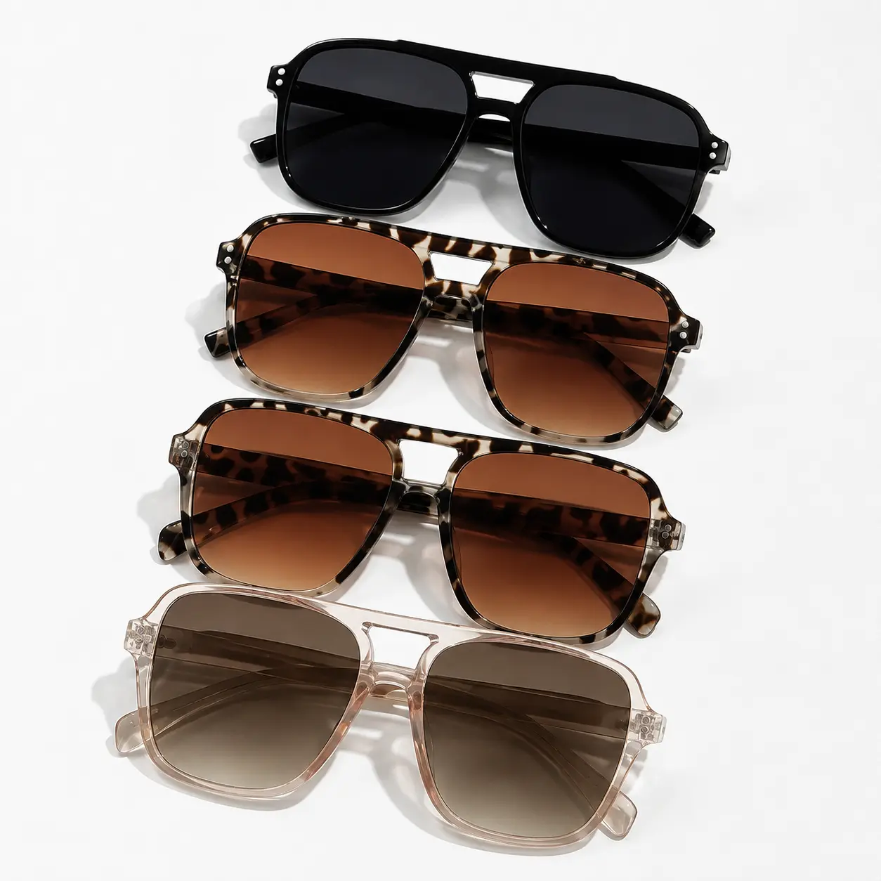 4-pack UV400 resistance level fashionable versatile unisex stylish casual sunglasses for daily use, fashionable accessories for outdoor activities Lightweight Polarized Sports Square Vintage for Man Women's Glasses Double Bridge Sunglasses Set