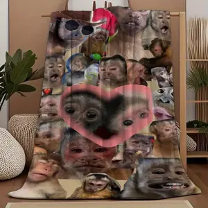 Monkey Heart Expressions Flannel Blanket Soft Flannel Blanket, an ideal Gift for Children Suitable For Use on Sofas, Beds, or For Travel, Gentle on The Skin, an Excellent Gift Multi-Purpose Holiday Blanket