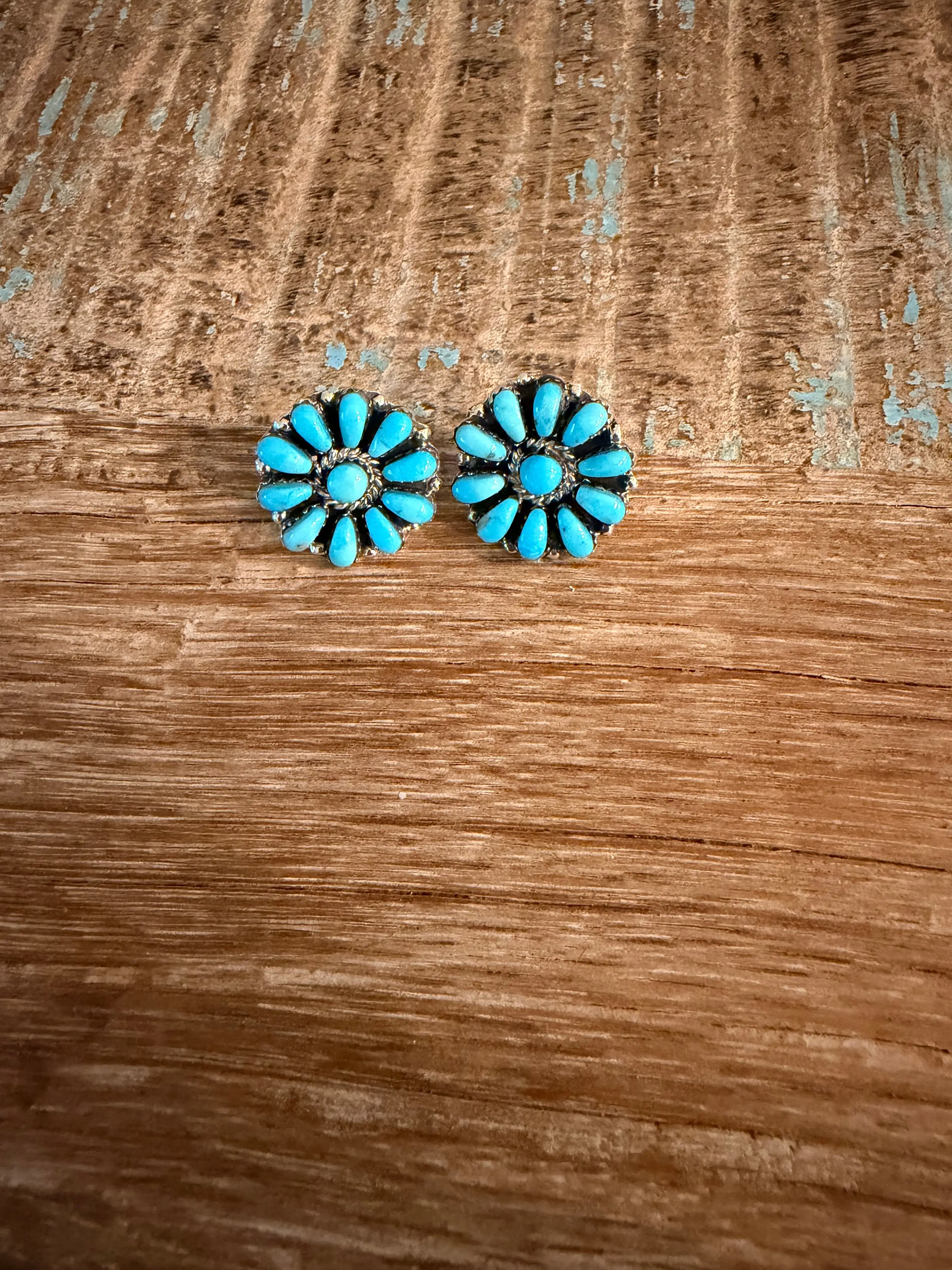 Native Made Full Cluster Kingman Turquoise Earrings