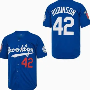 Mens Brooklyn 42 Robinson Baseball Jersey – Legend Vintage with Embroidered Patches, HipHop, Blue, Perfect Gift for Any Occasion