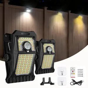 2026 Newest 118 LED Solar Outdoor Clip Lights with Remote, 3 Color Modes Motion Sensor Security Lighting, IP65 Waterproof Wireless Solar Lamp for Fence Gutter Patio Railing Garden, Portable 1/2 Pack