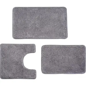 3 count Luxury Bathroom Rug Set with U-Shaped Toilet Rug, Non-Slip Rubber Bottom, Thick Microfiber  Plush, Water absorption, Quick Dry, Ultra Soft, Bath Mats for Bathroom, Tub(Dark Grey)