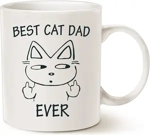 Funny Coffee Mug for Cat Lovers, Best Cat Dad Ever Cute Father's Day Gifts for Dad Cup White, 11 Oz