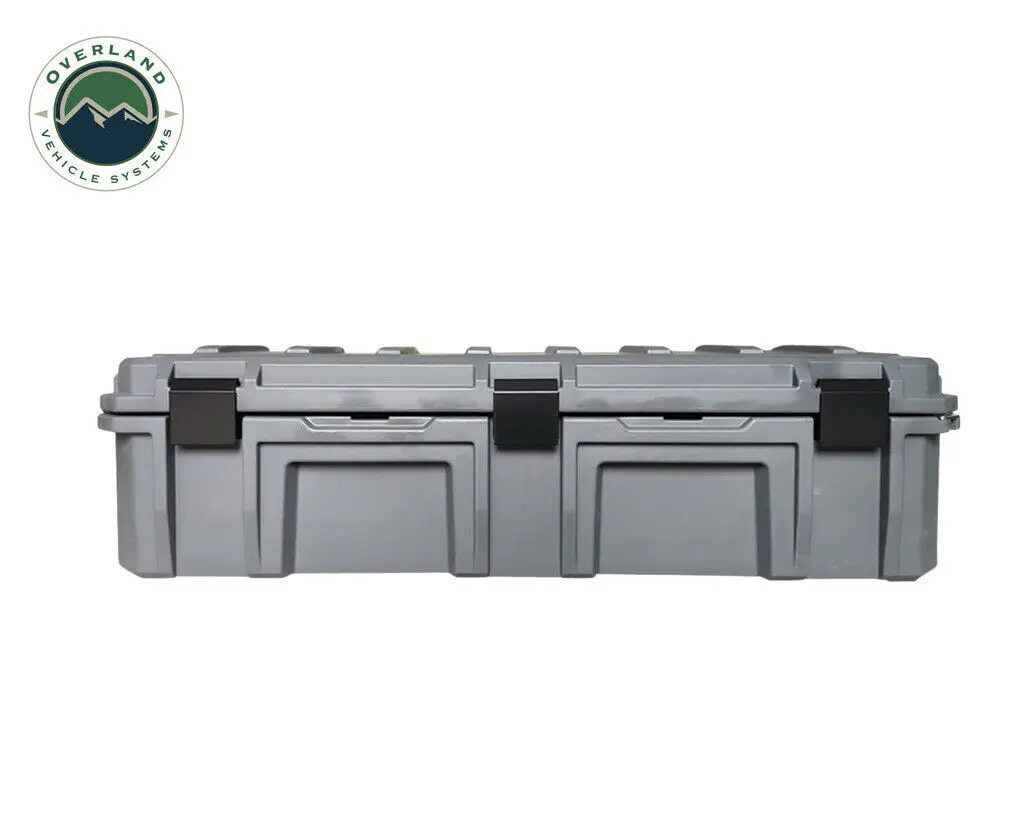 Overland Vehicle Systems Heavy-Duty Toolbox Storage Box, 29.25 gal Dark Grey Polyethylene Waterproof Container with 3-Latch Seal & Bottle Opener
