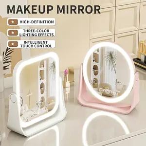 1pc LED Makeup Mirror, Vanity Mirror with 3 Light Modes, Touch Control Stepless Dimming Tabletop Cosmetic Mirror for Bedroom Dressing Table
