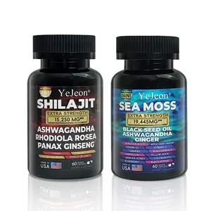 Wellness Bundles All-in-One Supplement Pills - Sea Moss 7000mg, Black Seed Oil 4000mg, Ashwagandha 2000mg, Ginger & Shilajit 9000mg, Rhodiola Rosea 1000mg, Panax Ginseng 1500mg - 60 Veggie Capsules Each