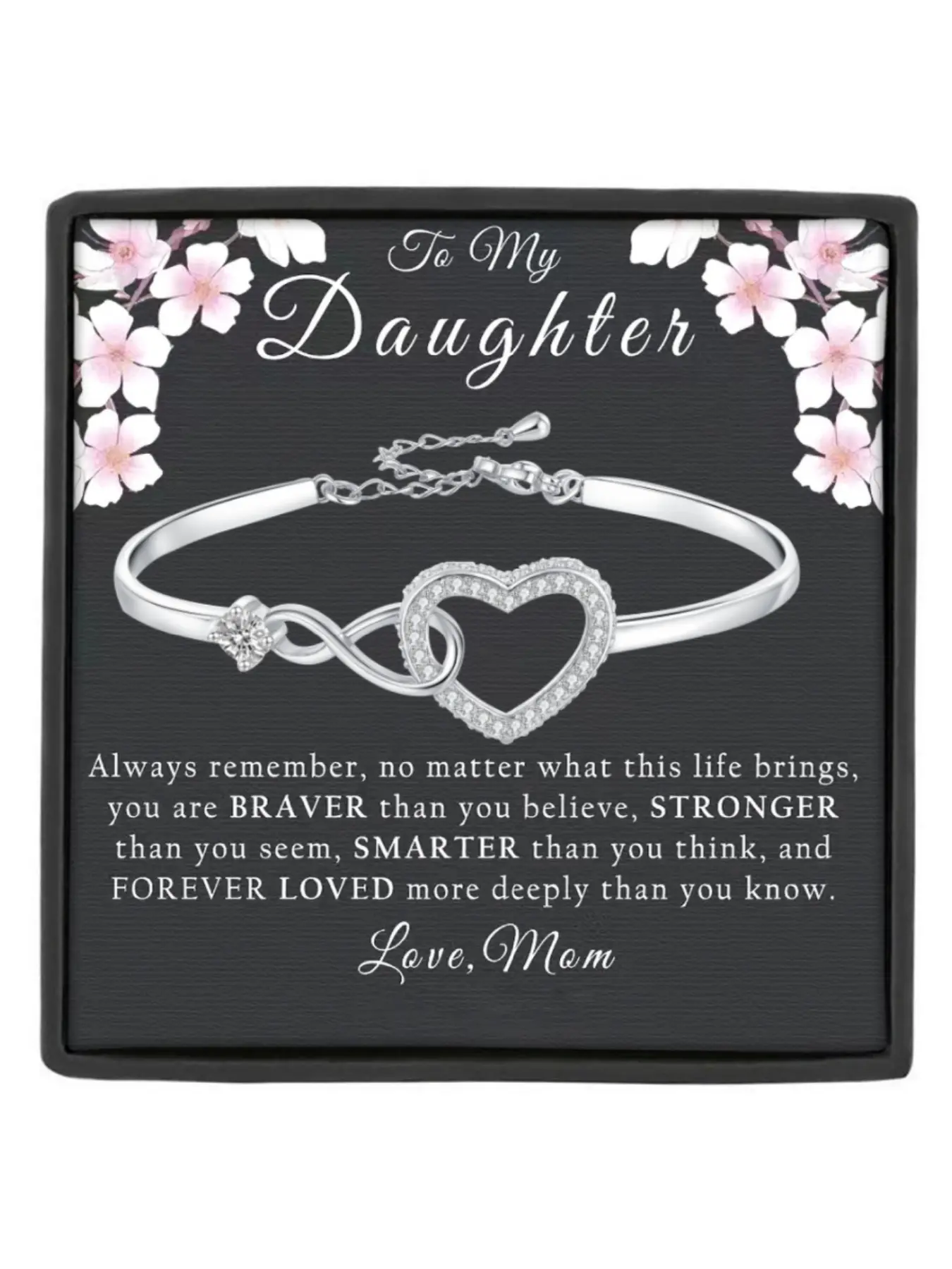 To My Daughter Bracelet Infinity Heart CZ Bangle Bracelet Birthday/Christmas/Graduation Gift Forever Love Jewelry Heart Cuff Bracelet