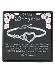 To My Daughter Bracelet Infinity Heart CZ Bangle Bracelet Birthday/Christmas/Graduation Gift Forever Love Jewelry Heart Cuff Bracelet