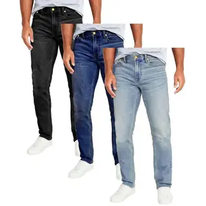 Men’s classic straight-leg denim jeans, available in three colors. Vintage wash, regular fit, full length, comfortable casual pants for everyday wear, work, office, and streetwear. An essential pair of jeans for men suitable for all seasons.