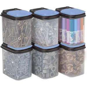 Multi-Purpose Hardware Storage Bins for Bits and Bolts, Clear Small Stackable Storage Containers With Blue Lids, Hardware & Screw Organizer (1 Quart - 8 Pack)