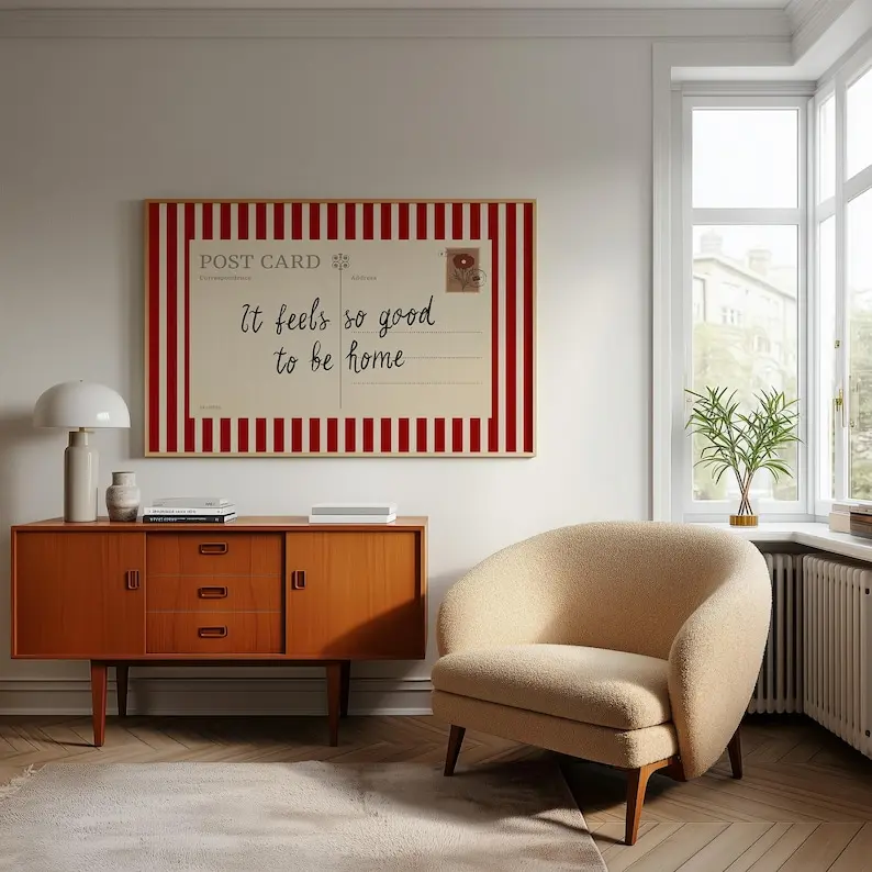 Vintage Postcard Poster Striped Homely Wall Art Print
