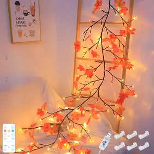 Maple Leaves Enchanted Willow Vine Lights, 7.55/6.2/3.9FT 144/96/48 LED 2 Color Maple Leaves Blossom Tree Branch Lights For WalI, Remote Timer, 8 Light Model, Bedroom Wall Doors Wedding, Christmas