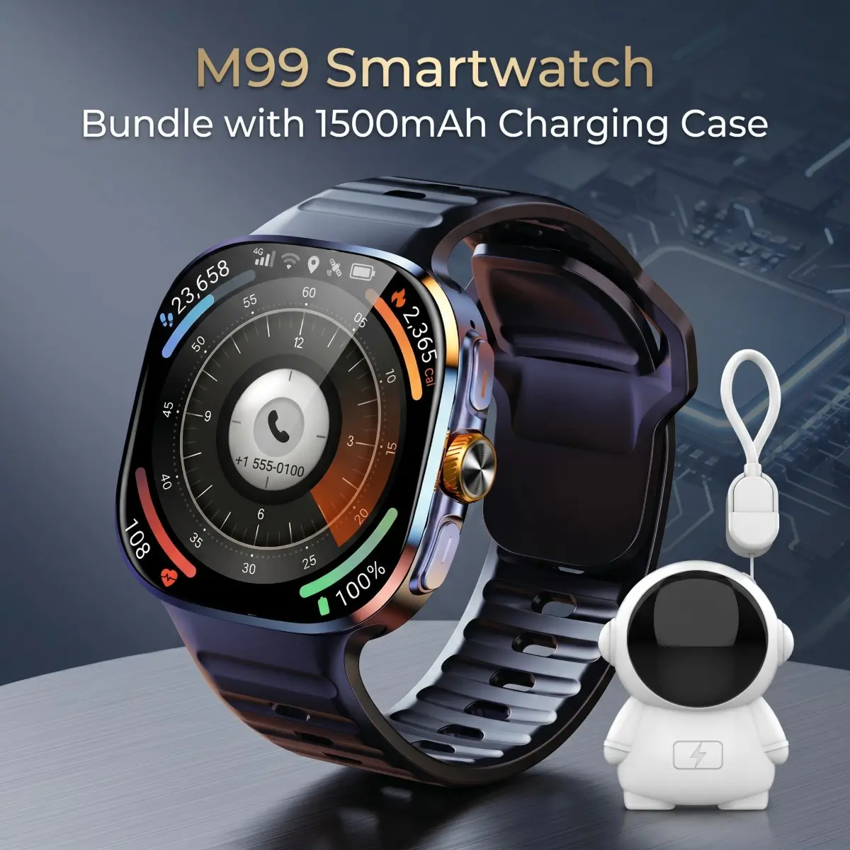 New M99 Smartwatch 2.4 Inch Large Screen, 190° Rotating Camera, GPS Location, WiFi Connection, Android 10.0 System, Waterproof Multifunctional Watch, Charging Case Included, Calling Smart Watch, Fitness Tracker Smartwatch, Waterproof Fitness Smartwatches