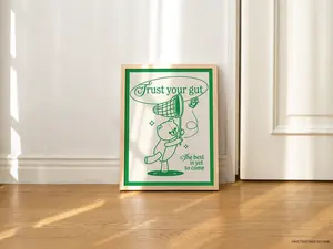 Retro Bear Print, Positive Quote Wall Print, Cute Butterfly Poster, Digital Download Prints, Emerald Green Wall Decor, Downloadable Prints