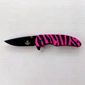 Beautiful Medium Size Spring Assist Folding Knife Liner Lock Pink Tiger Stripe Aluminum Handle Pocket Clip