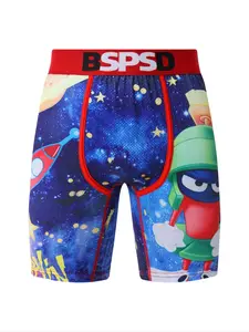 1Pcs Men's Cartoon Print Underwear Breathable Sweat-Wicking Gym Shorts Boxers Blue Men's Briefs & Shorties Fashionable Design Men Boxershort Print Boxershorts