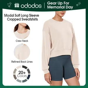 ODODOS Modal Soft Long Sleeve Cropped Sweatshirts for Women Oversized Crew Neck Pullover Crop Top Breathable Comfy summerwins