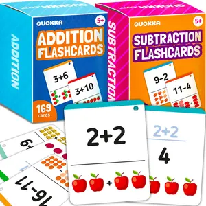 QUOKKA Addition & Subtraction Flash Cards Set for Kids Ages 4-8 – 338 Jumbo Math Flash Cards with Visual Aids, Sorting Rings & Reference Cards