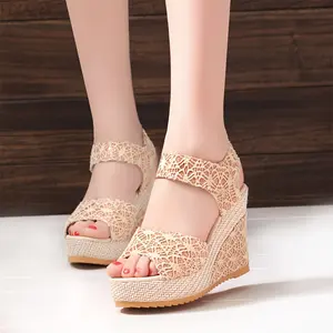 Women's Summer Peep-toe Platform Wedge Sandals with Velcro