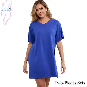 EOJN Women's Plus Size Two-Piece Outfits Set Short Sleeve Tunic Top & Skinny Biker Shorts Bodycon Tracksuits for Casual & Outdoor Fashion