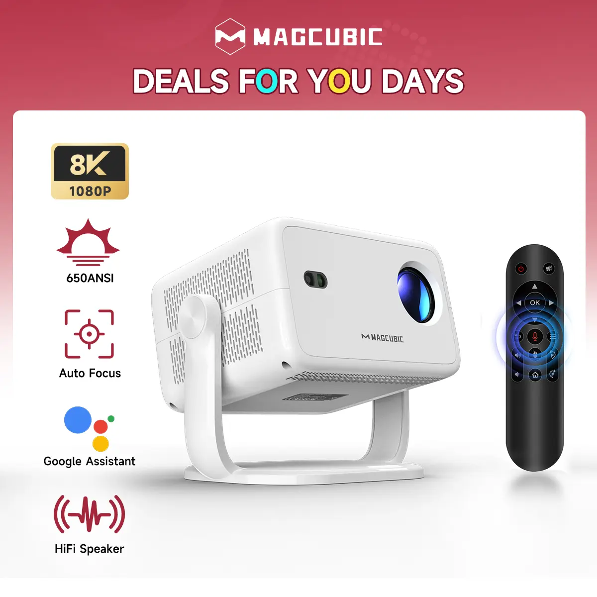 [US warehouse] Magcubic L018 Auto Focus Projector 650ANSI Google Assistant Android 14.0 8K Videosource Supported Native 1080P Wifi6 BT5.2 Built-in HiFi Speaker Allwinner H726 Auto Keystone Portable Movie Outdoor #SummerFinds #DealsForYouDays