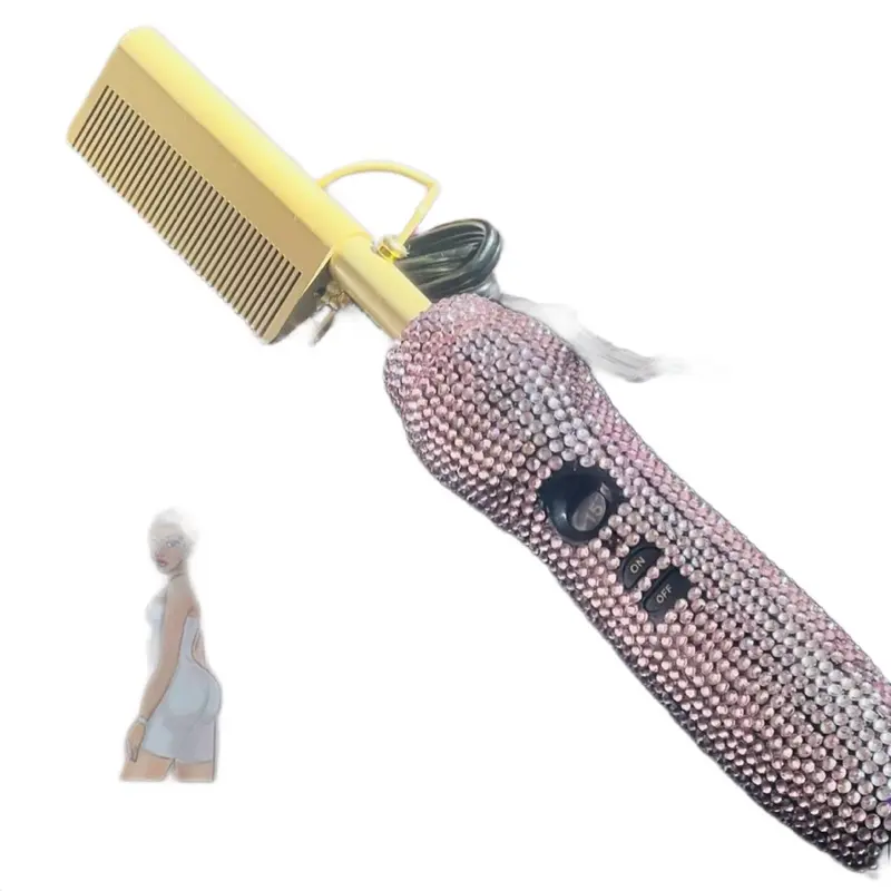 C'Million Gem Extensions Pink Diamond - Stylish Pressing Comb with Gold Handle
