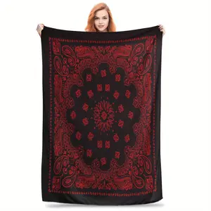 Red and Black Paisley Pattern Digital Print Flannel Throw Blanket - Polyester, Non-Woven Fabric, Glam Style Anime Theme, Soft Comfort for Sofa, Office, Bed, Travel - Versatile, All-Season Cozy Nap Wrap, Ideal Gift
