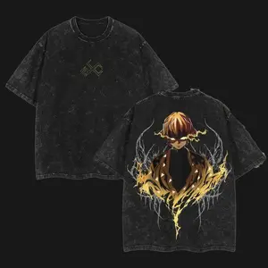 valentine shirts Zenitsu - Demon Slayer Anime Double Printed Vintage Washed Unisex Oversize Anime Manga Washed Heavyweight Cotton T-shirt, gifts For Anime Fan, Anime Lover