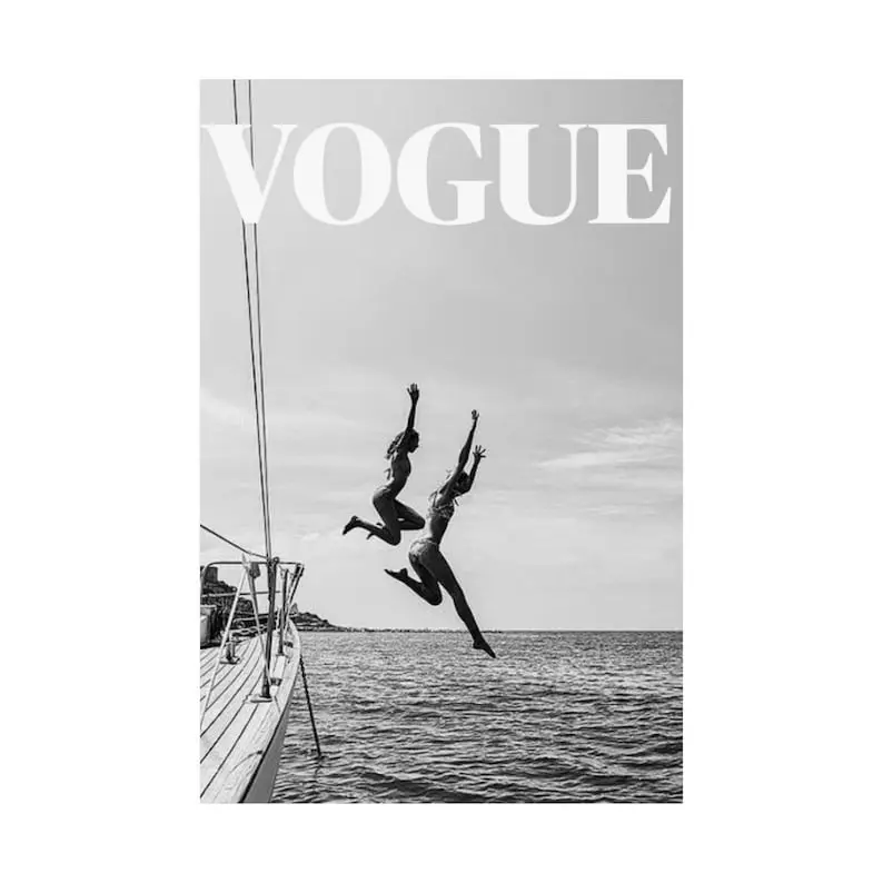 VOGUE Black and White Jumping Off Boat Matte Poster  Vertical Fashion Wall Art Print