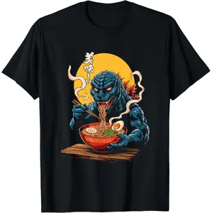 Funny Kaiju Eating Ramen Japanese Monster Lover Birthday T-Shirt, Unisex Graphic Tee Perfect for Monster & Ramen Fans