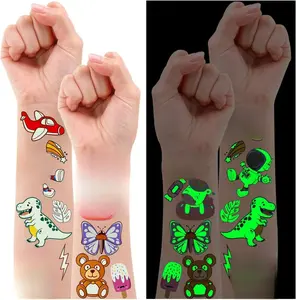 Partywind 380 Styles Luminous Temporary Tattoos for Kids Mixed Mermaid Dinosaur Outer Space Pirate Designs Glow Party Supplies for Back to School Events USA Made Glitter Metallic Sensitive