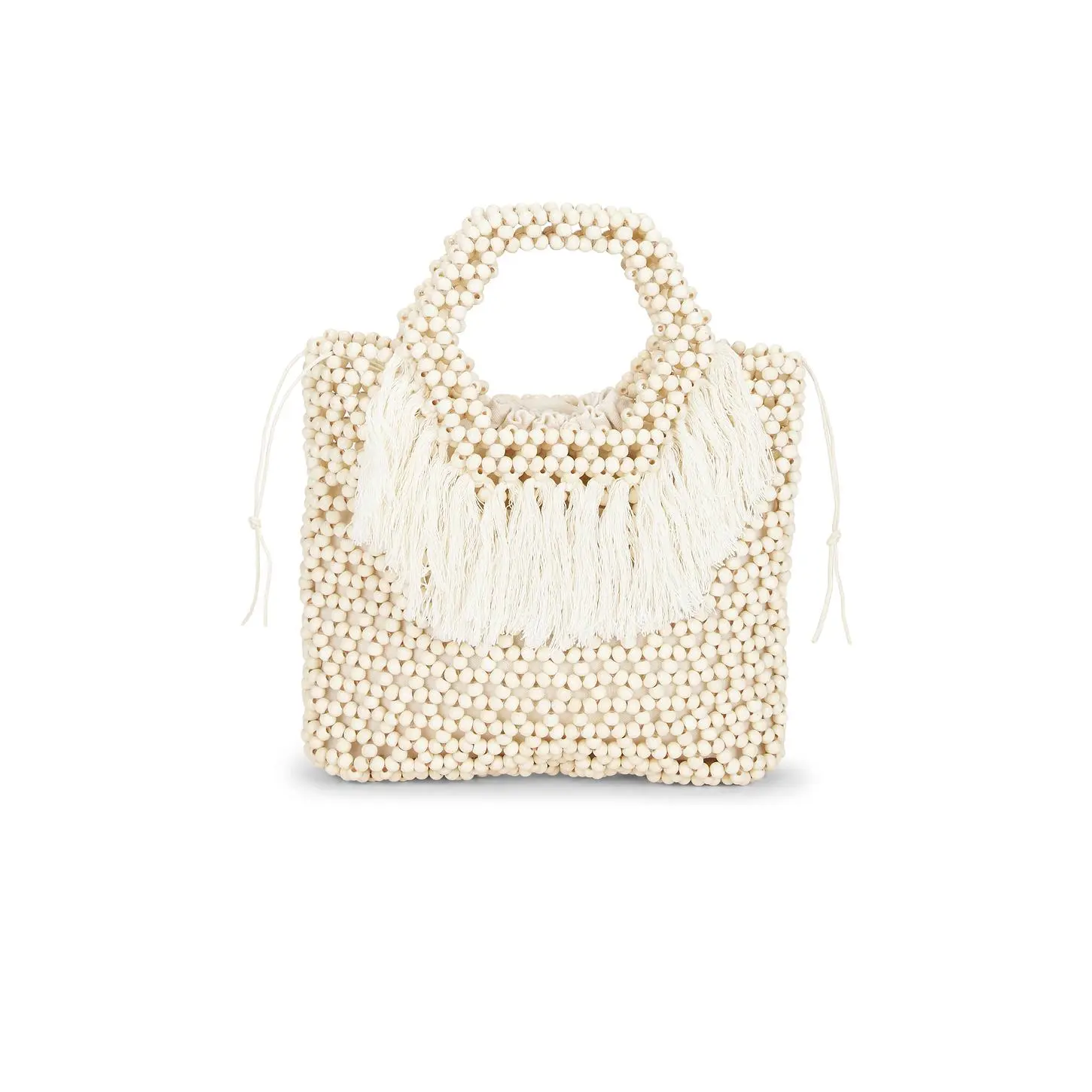 8 Other Reasons Beaded Wooden Tote Top Handle Bag in White
