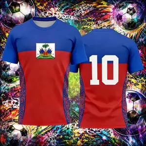 Haiti National Team No.10 Jersey Red and Blue Reissue Edition Exclusive Fan Outfit for Football Fans Men's Retro Style Lightweight Breathable Tee
