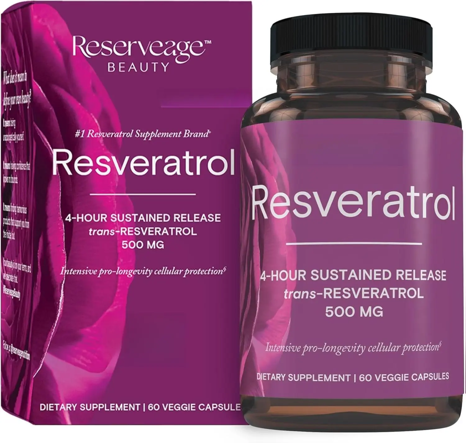 Reserveage Beauty Organic Resveratrol 500 mg Dietary Supplement for Adults - Antioxidant Support for Heart, Brain Health & Anti-Aging - Gluten-Free, Paleo, Keto, Vegetarian, Sugar-Free, No Preservatives - 60 Capsules