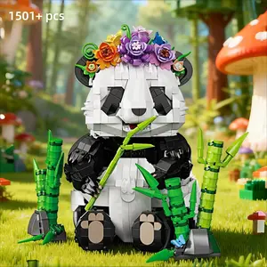 1501 Pieces Bamboo Forest Panda Building Blocks Set, Panda Model Assembly Bricks, Creative DIY Home Decor & Ornament, Ideal Gift